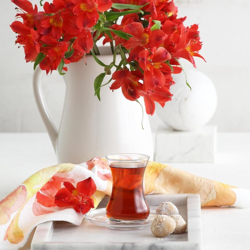 طقم شاي زجاجي من لاف باساك كاي سيتي / 12 قطعة تشمل صحونًا ووعاء سكر / تصميم أنيق، علامة تجارية موثوقة، شكل جذاب